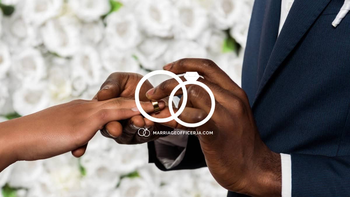 Destination Wedding anyone? In order to get married in Jamaica you need to get a marriage officer in Jamaica for a Jamaican Wedding. Exchange of rings in a garden wedding venue in Jamaica Caribbean.