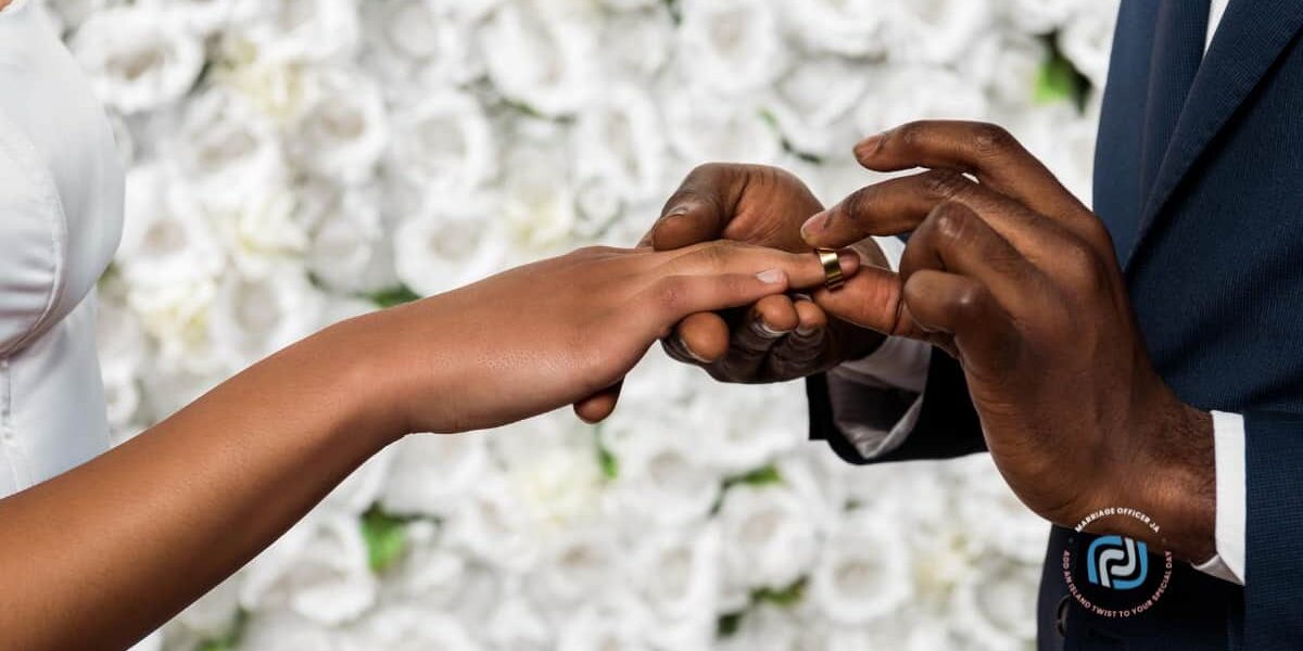 Exchange of rings in a garden wedding venue in Jamaica Caribbean